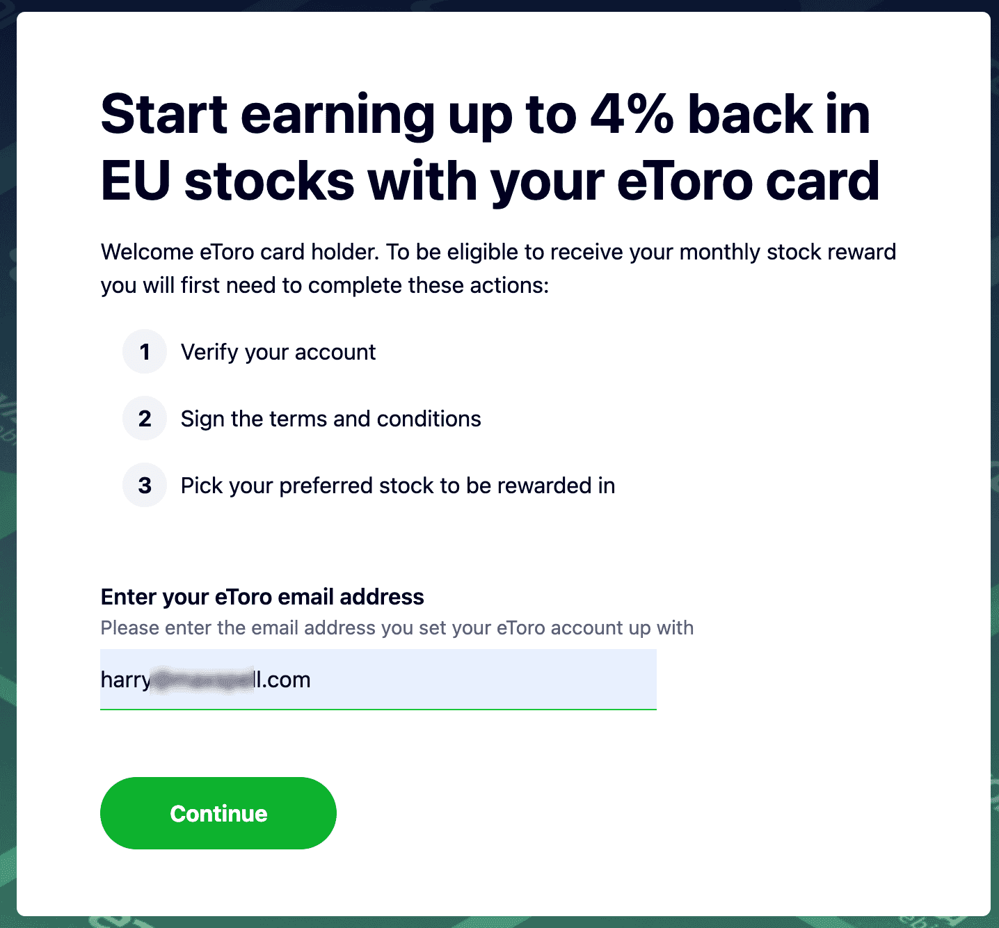 eToro card cashback