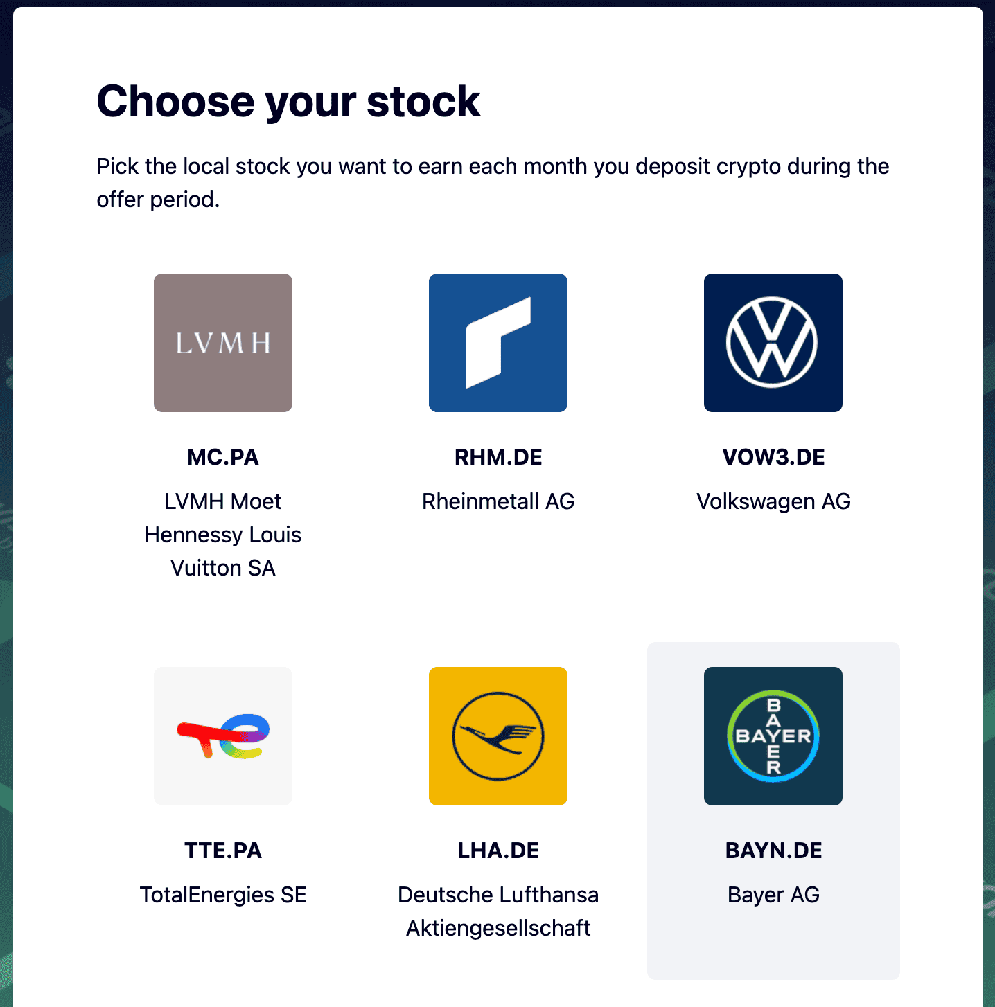 Cashback stock selection