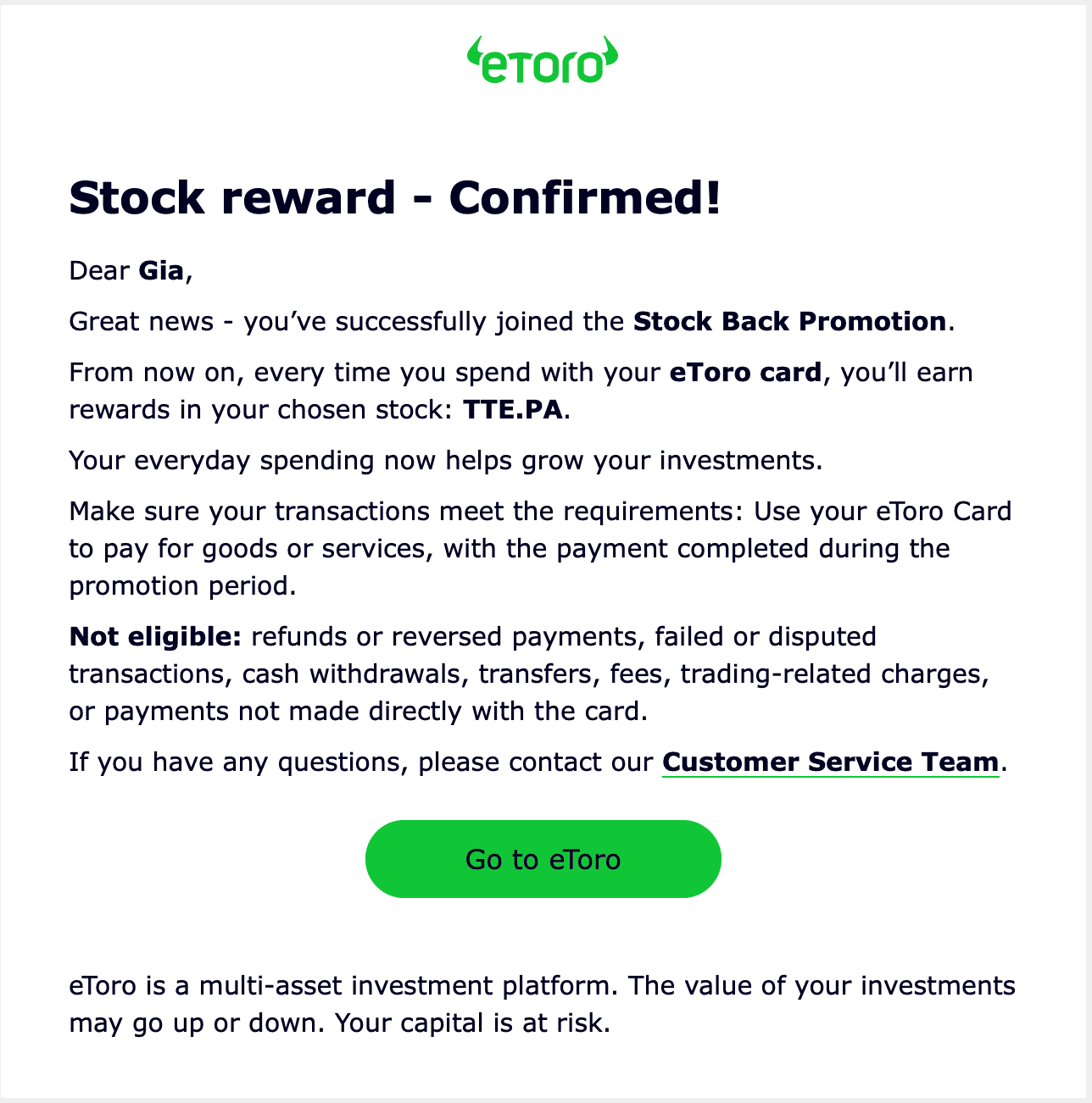 eToro stock reward