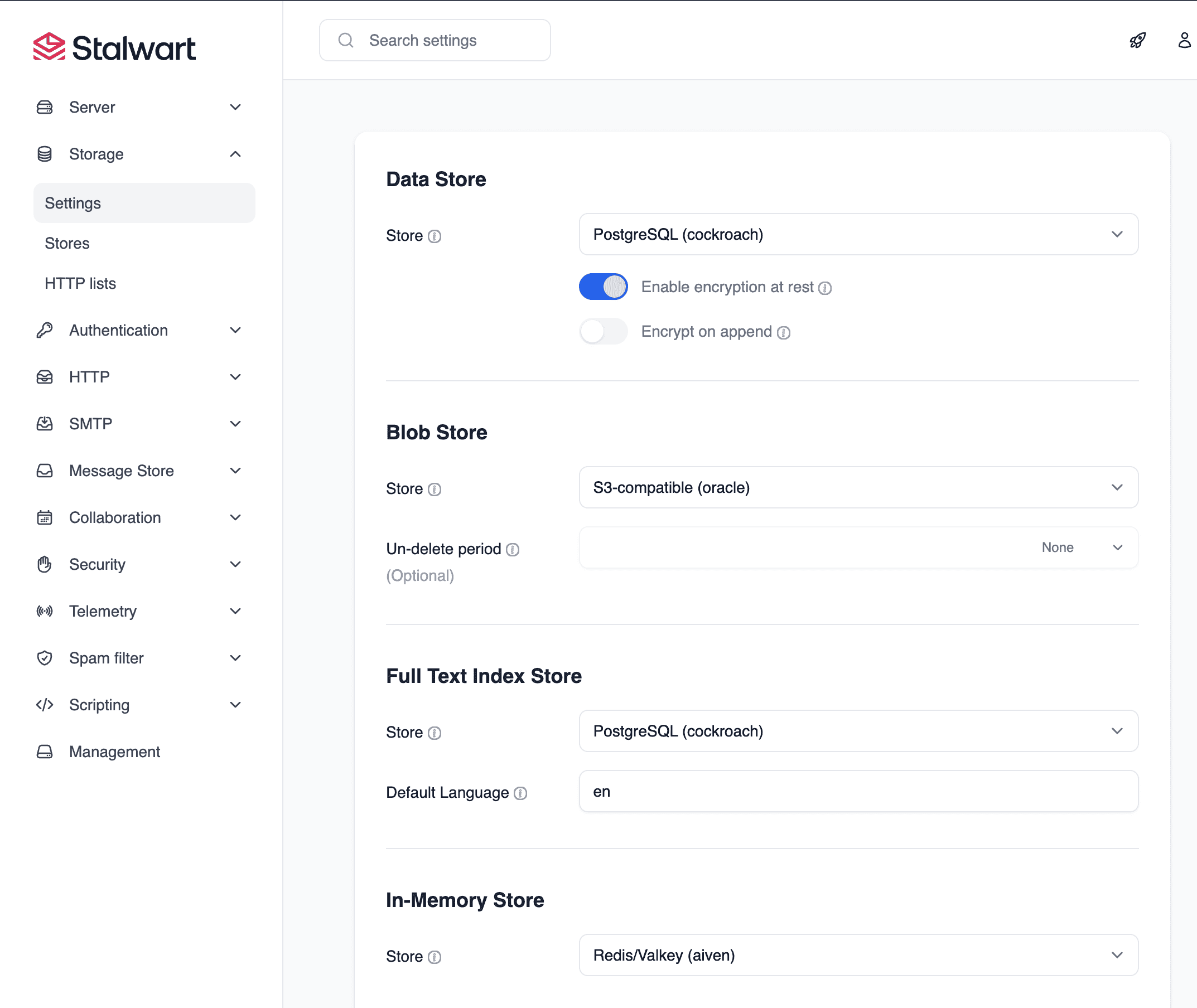 Stalwart backend stores
